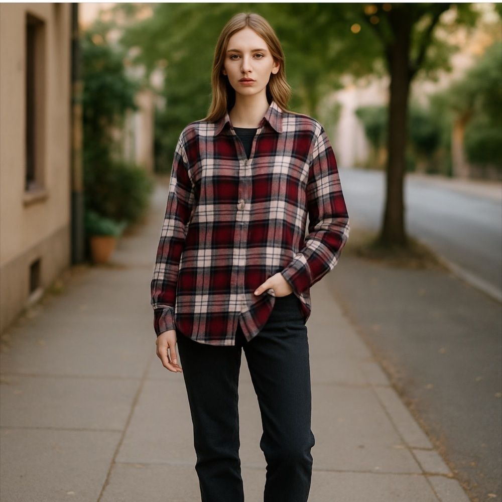 Garnet Hill Button Up Flannel Shirt sz 16 Plaid